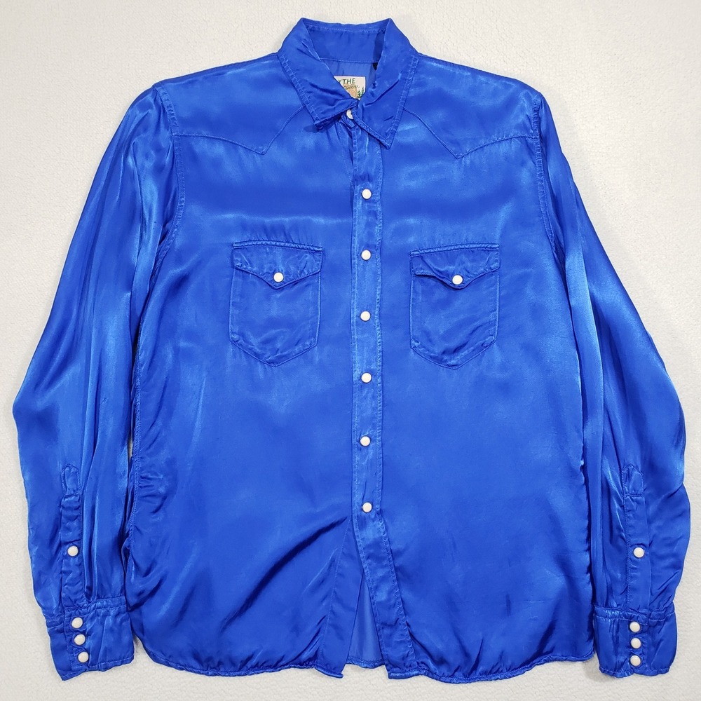 Wythe Sportswear Western Shirt Mens M Blue Satin Pearl Snap Long Sleeve 0594002W
